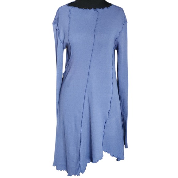 FREE PEOPLE We The Free Blue Thermal Tunic Dress Raw Seam Handkerchief Hem Small - Picture 2 of 6